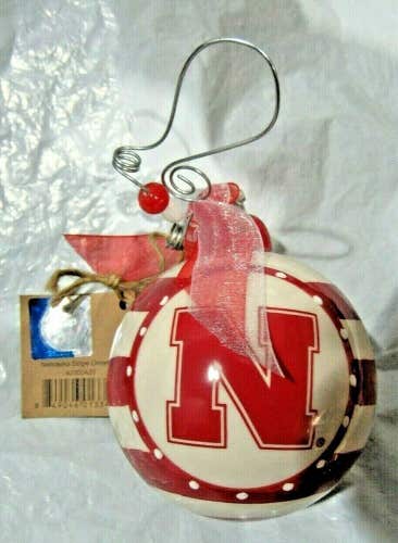 NCAA Nebraska Cornhusker Ceramic Ornament 3.5" Diameter Red Strips by Glory Haus
