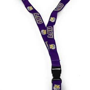 NCAA LSU Tigers Logo and Name on Purple 1 Side Lanyard 23" Long 3/4" Wide