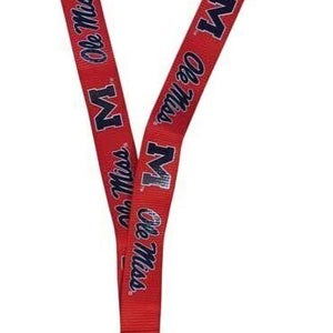 NCAA Ole Miss Rebels Logo and Name Silver Lanyard 23" Long 3/4" Wide by Aminco