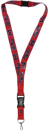 NCAA Ole Miss Rebels Logo and Name Silver Lanyard 23" Long 3/4" Wide by Aminco