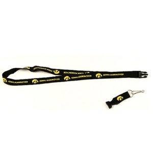 NCAA Iowa Hawkeyes Black 1 Sided Lanyard with Clips 23" Long 3/4" Wide