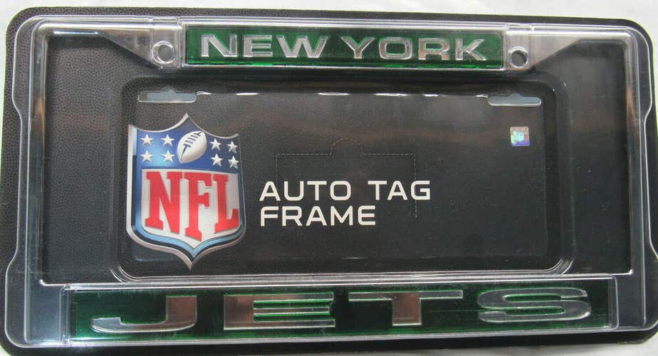 NFL New York Jets Silver in Green Laser Cut Chrome License Plate Frame