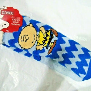 Peanuts Charlie Brown Blue Sherpa Lined Unisex Non-Slip 1Size Slipper Socks