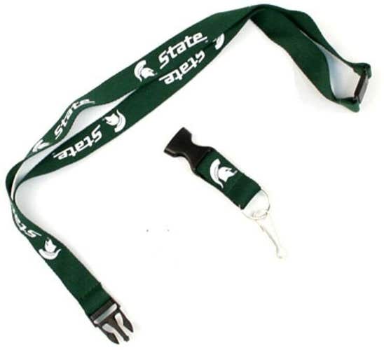 NCAA Michigan State Spartans Green 1 Sided Lanyard with Clips 23" Long 3/4" Wide