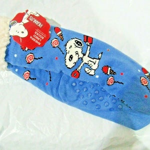 Peanuts Snoopy Blue Sherpa Lined Unisex Non-Slip 1 Size Slipper Socks