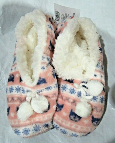 Merry Brite Ladies Sherpa Slippers Cats on Pink Select Size Below
