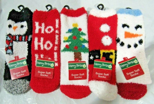 Super Soft Socks Christmas Stuff on White by Merry Brite Select Design Below