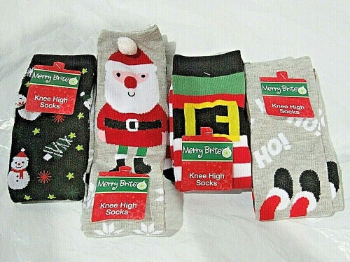Knee High Socks Christmas Stuff on Multicolor by Merry Brite Select Design Below