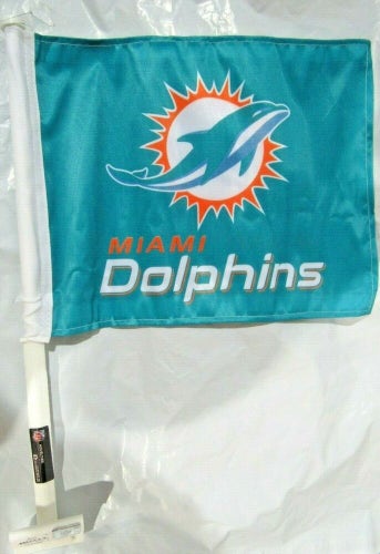 NFL Miami Dolphins Logo on Teal Car Window Flag by Rico Industries
