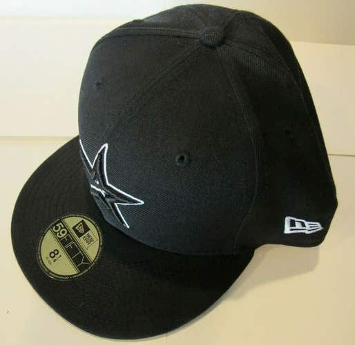 MLB Houston Astros New Era 59FIFTY Fitted Black With White Baseball Hat 8 1/4