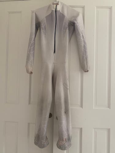 Small White and Silver Sharkskin Spyder Ski Suit