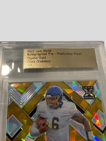 NFL / NCAA 2022 Chris Oladokun Leaf Metal Crystal Gold Production Proof RC  Auto 1/1