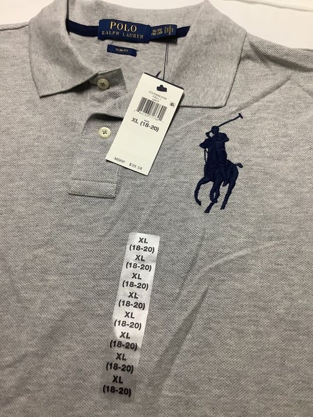Polo Ralph Lauren Big Pony #3 Polo Shirt Boys XL (18-20) Grey Navy Box E | SidelineSwap
