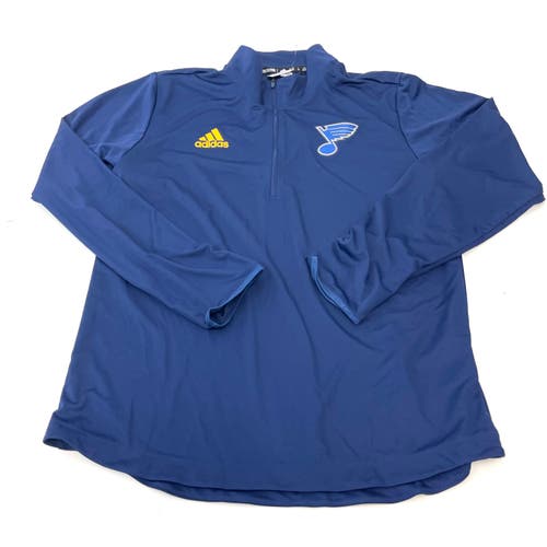 Brand New Player Issued St. Louis Blues Navy Adidas Quarter Zip | X479