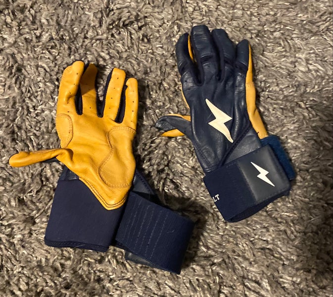Bruce Bolt Navy/Gold Batting Gloves Size Youth S Small Pair