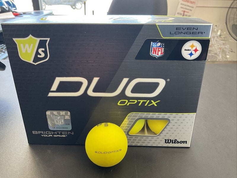 Wilson Staff Duo Optix Yellow NFL Golf Ball Pittsburgh Steelers 12 Count  Box NEW