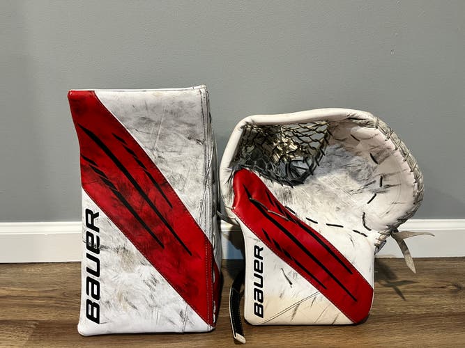 Used Bauer Vapor 3X Senior Regular Glove and Blocker (Red/White)
