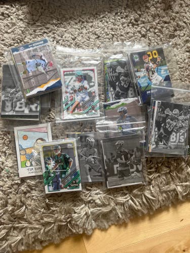 14 lacrosse trading card packs.