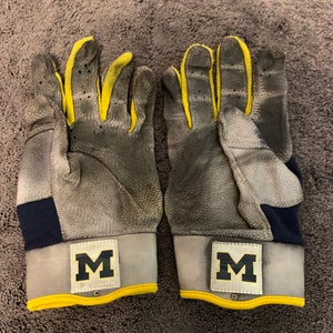 Michigan PE Game-Worn Grey (Road) Batting Gloves Size L