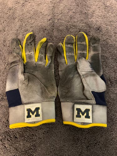 Michigan PE Game-Worn Grey (Road) Batting Gloves Size L