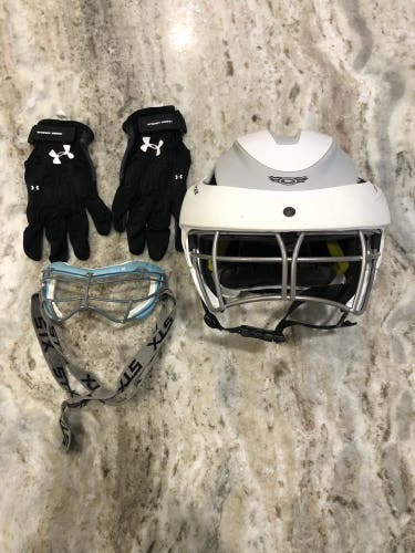 Used Cascade LX Headgear With STX protective eyewear and UA large Gloves