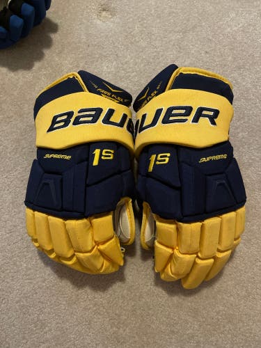 USED Bauer Supreme 1S 15” Pro Stock University Of Michigan Gloves