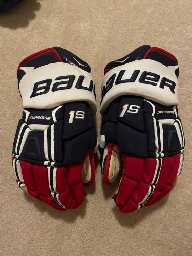 LIGHTLY USED Bauer Supreme 1S 15” Pro Stock University Of Connecticut Gloves