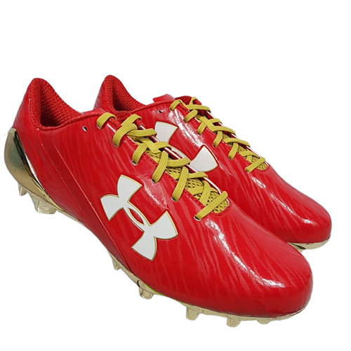 Under Armour Men's Size 11.5 Red Gold Spotlight LE Football Cleats