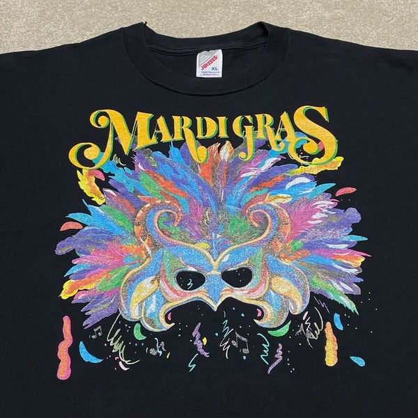 Mardi Gras T Shirt Men XL Adult Black Circus Festival Mask Vintage 90s  Louisiana