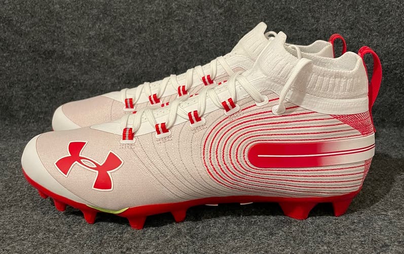 Under Armour Spotlight Football Cleats Red White Metallic 3021415-109 Size 12.5