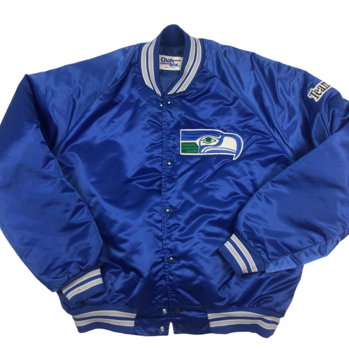 Vintage Seattle Seahawks NFL Satin bomber jacket. Made in the USA. Chalk  line. Stitched graphic. XL