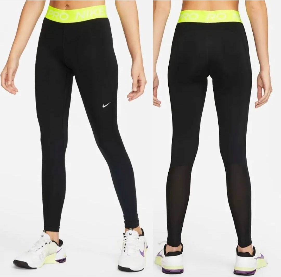 Nike Women's Size M Black Volt Mid Rise Mesh Paneled Leggings