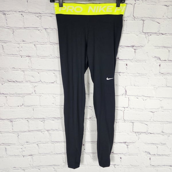 Nike Pro Women's Mid-Rise Mesh-Paneled Leggings BLACK/WHITE