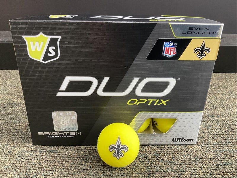 Wilson Staff Duo Optix Yellow NFL Golf Ball New Orleans Saints 12 Count Box  NEW