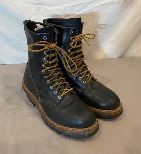Red Wing Loggermax Steel Toed Black Leather Work Boots Vibram Sole US 11 EU 44.5