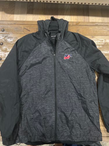 USA Hockey Black/Gray Windbreaker Jacket M Team Issue