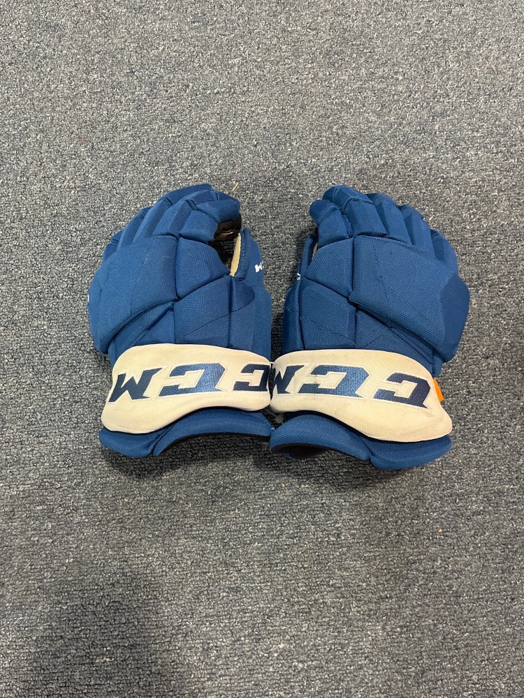 Game Used Blue CCM HGPJSPP Pro Stock Gloves Colorado Avalanche #41 14”