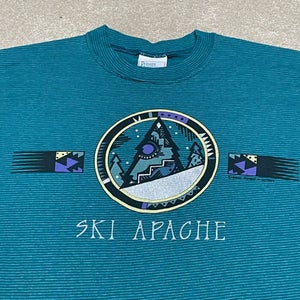 Ski Apache T Shirt Men Medium Adult Blue Striped New Mexico Nature Vintage 90s