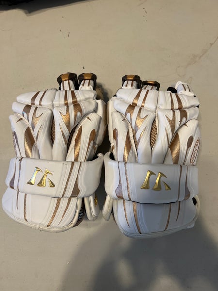 Size 13 Warrior white and gold Brass Monkey lacrosse Gloves