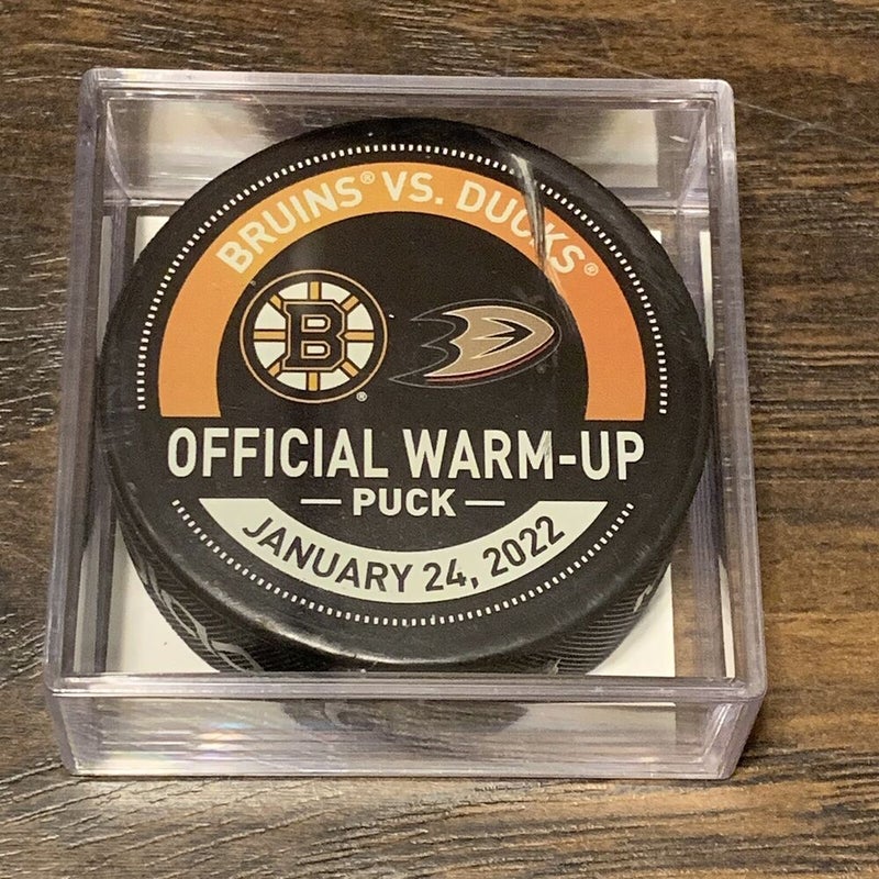 Boston Bruins vs Anaheim Ducks January 24, 2022 Warm-Up Game Used Puck