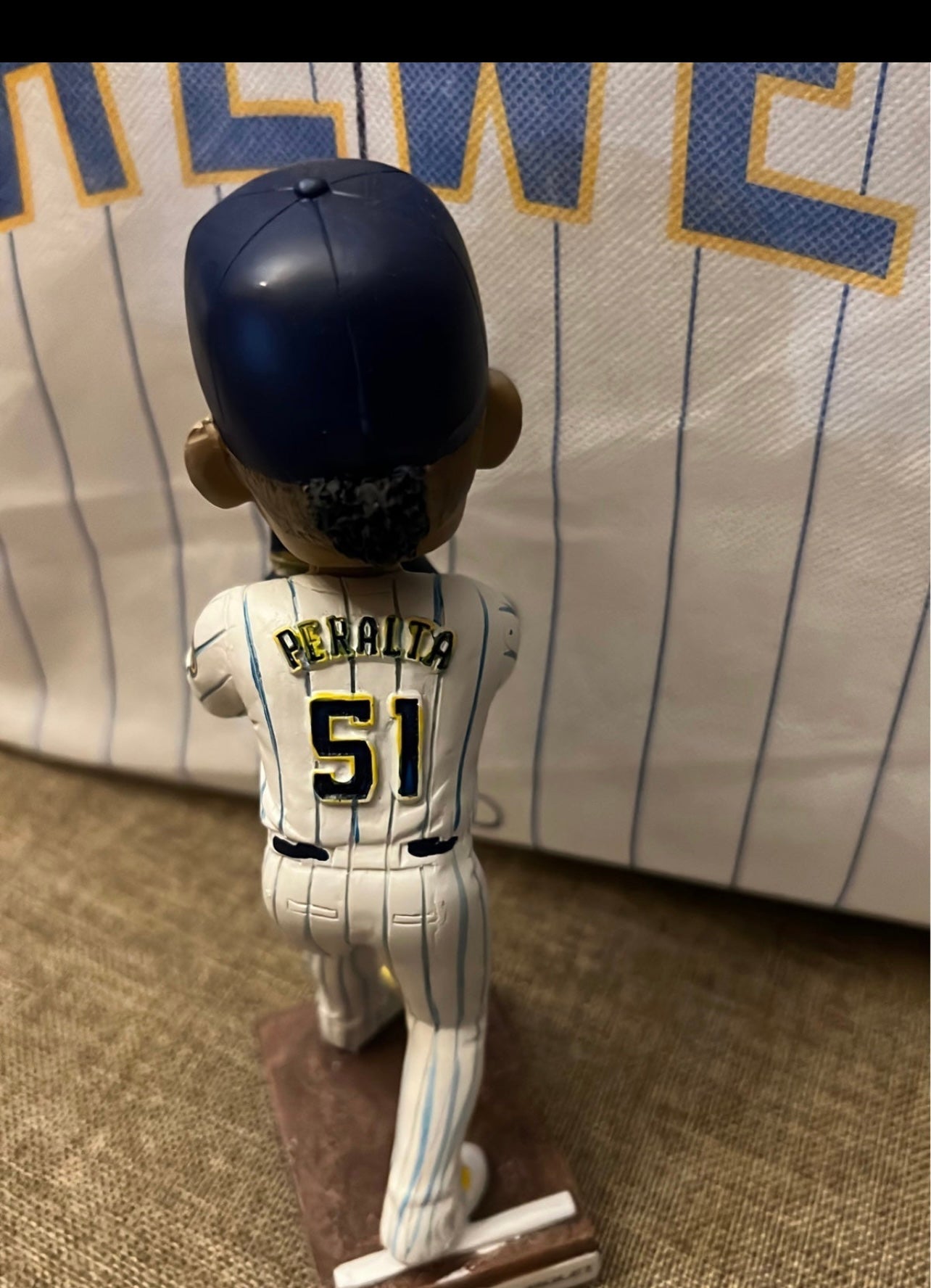 Christian Yelich + Freddy Peralta bobble head Milwaukee Brewers bag jersey  hat