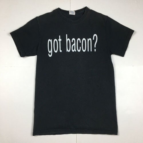 Got Bacon? Milk Marketing Campaign Parody T-Shirt Black Cotton (Small)