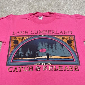 Lake Cumberland T Shirt Adult Small Pink Fishing Catch Release Vintage 90s USA