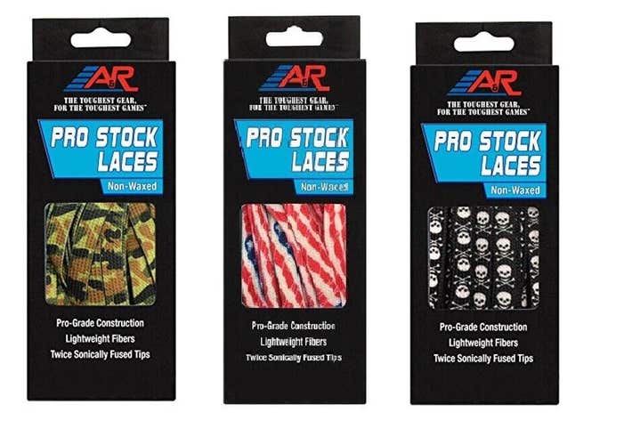 A&R Pro Stock Hockey Skate Laces Unwaxed Lightweight Laces USA, Camo, and Skulls