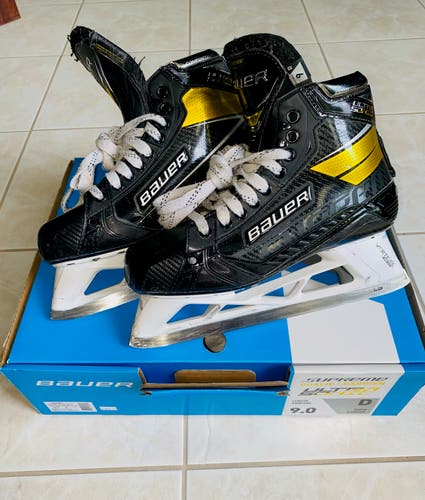 Senior Used Bauer Hockey Goalie Skates Regular Width Size 9 with set of used Step Steel Blades