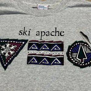 Ski Apache T Shirt Men Large Adult Striped Mountains Vintage 90s Nature Snow USA