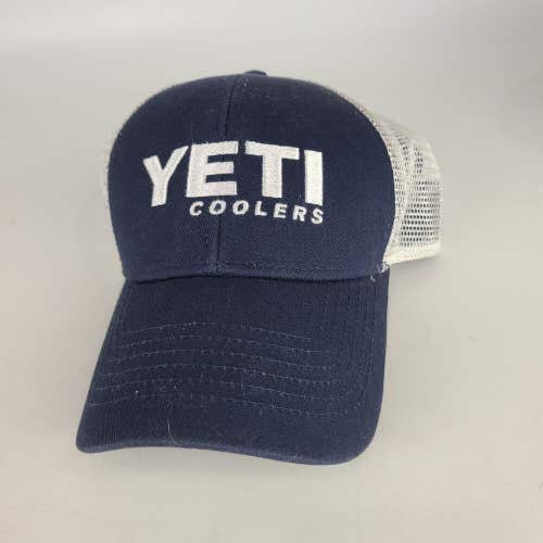 YETI  Navy Blue White Logo Mesh Back Trucker Hat Cap
