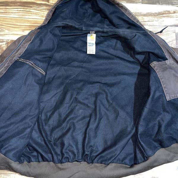 Vtg Carhartt J25 DKB Hooded Work Duck Jacket Lined Dark Brown