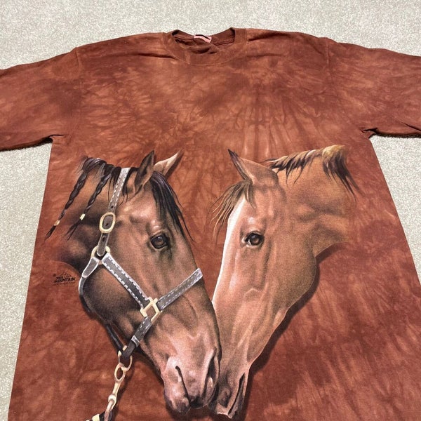 Horse The Mountain T Shirt Men Medium Adult Brown Nature Animals Vintage Retro
