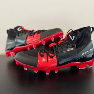 Size 13 Under Armour C1N MC Football Cleats Black Red 3021190-003 RARE